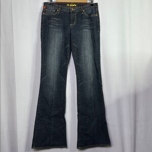 Denim Vintage Y2K Blue Flare Jeans Whiskered Dark Wash !IT Jeans